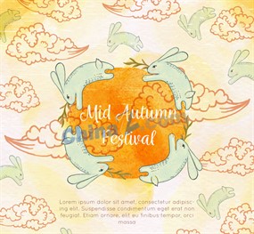 中秋节环月奔跑的白兔矢量